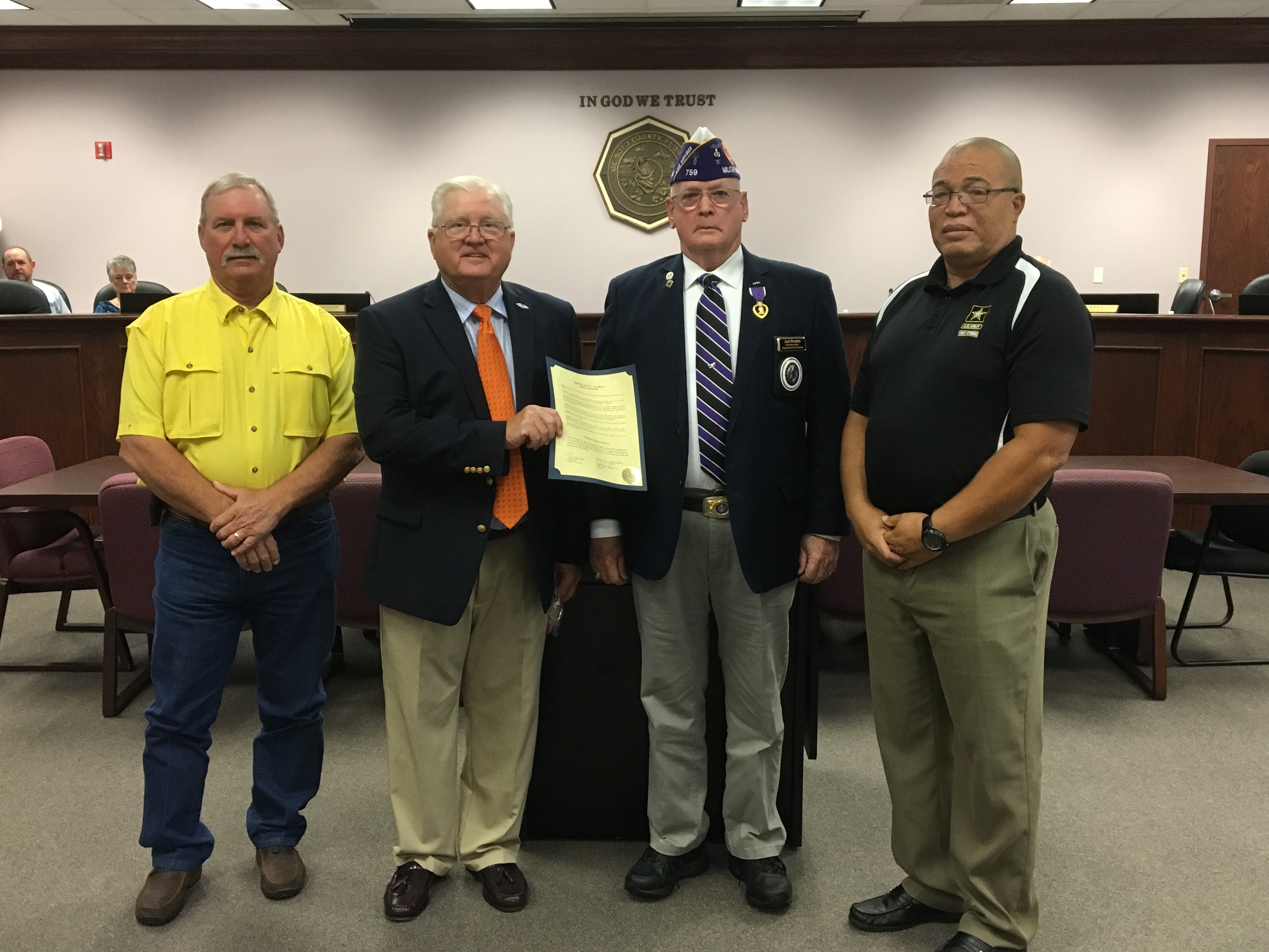 Commissioners Selph and Mansfield along with Veterans Service Officer Steve Rickard and Jack Brunton, Jr.